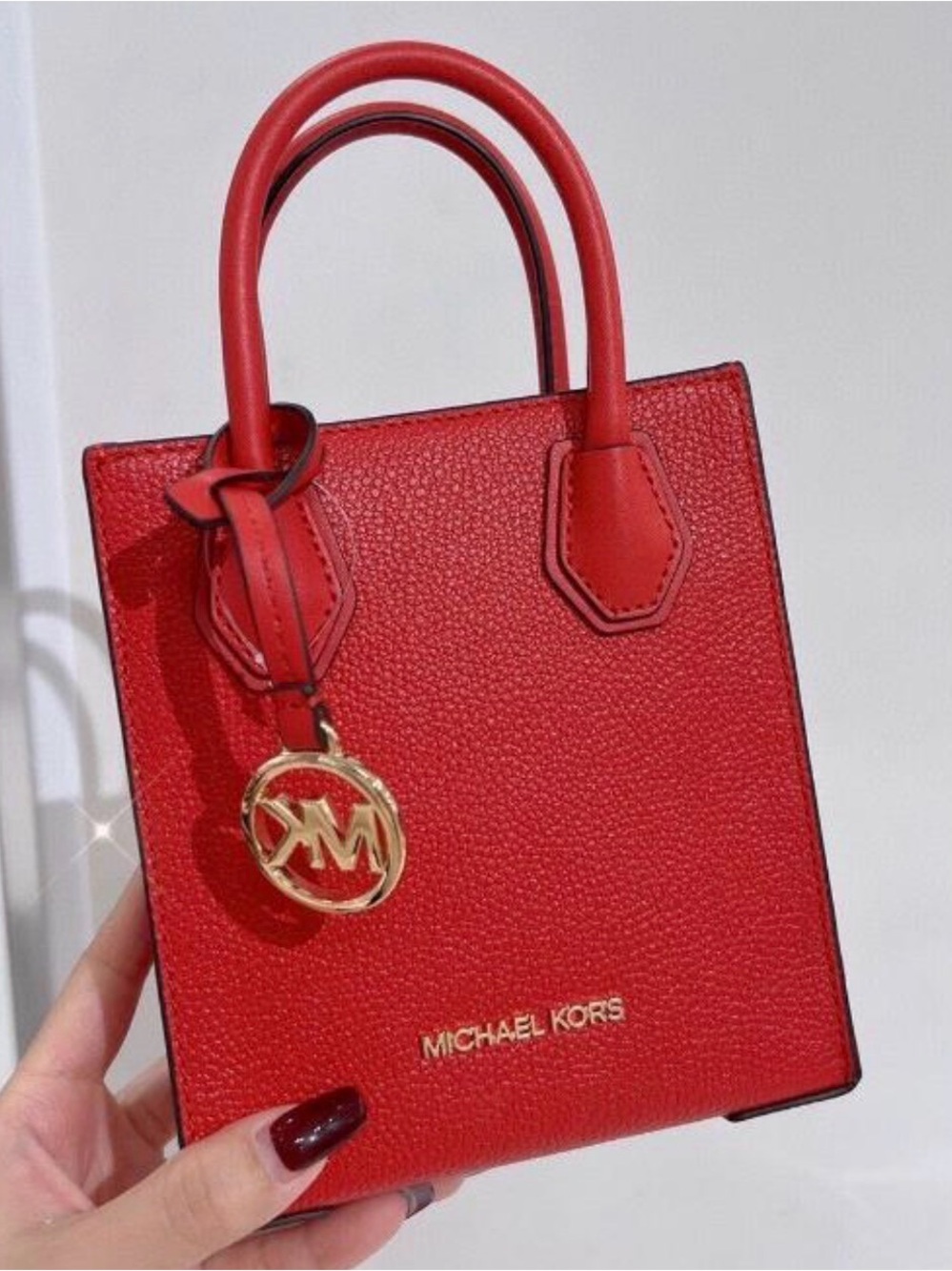 Michael Kors Red Mini Tote with Gold Logo Charm